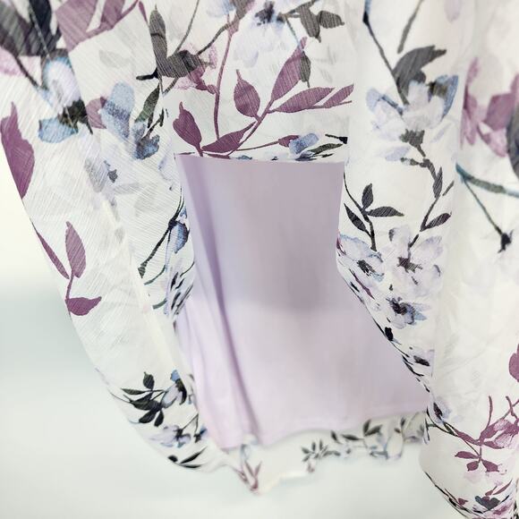 Roz & Ali Lavender Floral Maxi Skirt Size XL Crepe Chiffon Lined Flowy Cottage - Picture 6 of 11